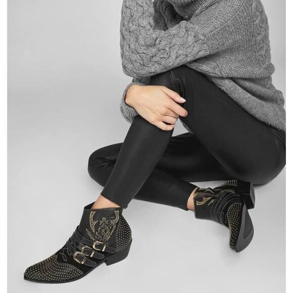 Anine Bing Penny Gold Studded Ankle‎ Booties EU 40 Womens Boots Western Buckle - Picture 2 of 11